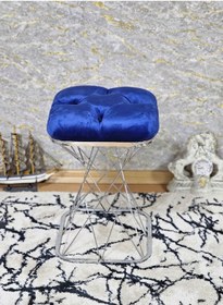 Resim Zafir Kare Krom Kaplama Mavi Puf & Bench - Puf Oturak - Bench - Ayak Ucu Oturak - Tabure - Makyaj Oturak Mavi 