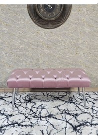 Resim Zafir Krom Kaplama Sivriltme Ayaklı 90 Cm Puf Bench - Puf - Bench - Kasalı Oturak - Oturak - Yatak Ucu Puf Pembe 