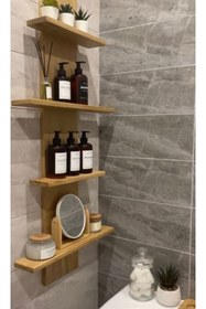 Resim Ahşap Banyo Rafı - Lavabo Organizer - Masif Duvar Rafı - Ahşap Duvar Stand 