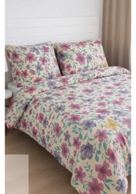 Resim Sinada Kelebek Çiçek Desenli Pike Seti Yastık Kılıflı Beyaz 