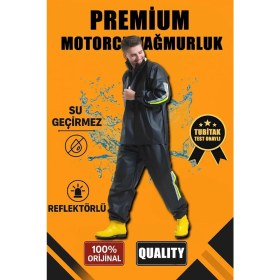 Resim Premium Motorcu Kurye Yağmurluk Takım Su Geçirmez Pvc Kumaş Reflektörlü Tübitak Onaylı - Siyah 