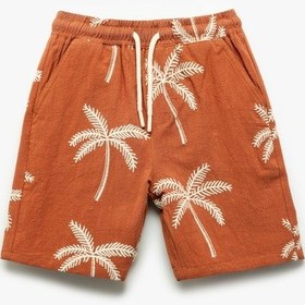 Resim Koton Palmiye Nakış Detaylı Beli Bağlamalı Cepli Pamuklu Şort Kiremit Desenli 5skb40004tw Kdm Kiremit 