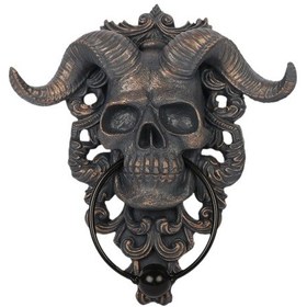Resim Suntek Keçi İskeleti Kafalı Kapı Tokmağı Dekoru Gotik Punk 22cmx6cmx24cm 