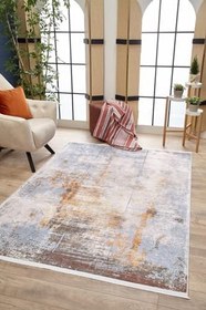 Resim Hurremsehr Kahverengi Modern Geometrik Etnik Desenli Boho Makinada Yıkanabilir Hafif Hav Toz Vermez Leke Tutmaz Kaymaz Taban Dijital Makine Baskı Halı Oturma Odası Salon Yolluk Koridor Mutfak Halısı 