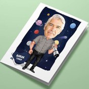 Resim Astronomi Meraklısı Erkek Karikatürlü Tebrik Kartı 