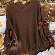 Resim Yeni Sonbahar-Kış Japon Tarzı Şirin Tembel Fiyonk Detaylı Bol Kesim Uzun Kollu Düz Renkli Kazak 