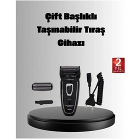 Resim Şarjlı Kablosuz Tıraş Makinesi Çift Başlık Kuru Tıraş Ergonomik Taşınabilir 