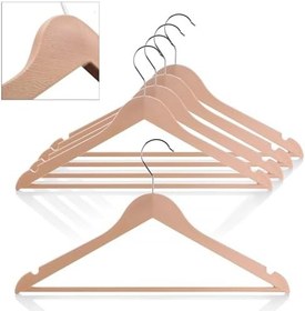 Resim Deconox Ahşap Görünümlü Plastik Elbise Askısı (5 Adet) - Kaymaz Omuzlu, Şık ve Dayanıklı Giysi Askıları - Askılık, Dolap ve Gardırop İçin (BEYAZ) 
