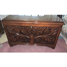 Resim Ankara Mobilya Ahşap Kayın El Oymalı Kilitli Parlak Çeyiz Sandığı 