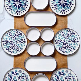 Resim Kitchen Life Stackable Etnik Desen 14 Parça Kahvaltı Takımı - Mavi 