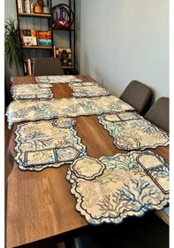 Resim Dalım Keten Amerikan Servis Takımı 19 Parça Mavi Mavi 