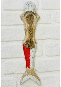 Resim AHŞAP DENİZ KIZI KIRMIZI BEYAZ AHŞAP DUVAR DEKORU 2 