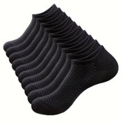 Resim 10 Çift Erkek Bambu Ayak Bileği Çorapları Yazlık İnce Düz Günlük Düşük Kesim Spor Ayakkabı Eğitmen Çorapları Nefes Alabilir Görünmez Kısa Çoraplar Siyah Beyaz 