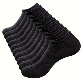 Resim 10 Çift Erkek Bambu Ayak Bileği Çorapları Yazlık İnce Düz Günlük Düşük Kesim Spor Ayakkabı Eğitmen Çorapları Nefes Alabilir Görünmez Kısa Çoraplar Siyah Beyaz 