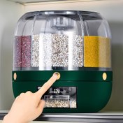 Resim Dönen Tahıl Dispenser Kap, Gıda Sınıfı, Haşere ve Nemden Korunan, El Yıkama Çok Amaçlı Plastik Yuvarlak Tahıl Organizatörü, Tekrar Kullanılabilir, Pirinç, Kuru Gıda Depolama için Mühürlü Bölümler ile Açılır Kapa 