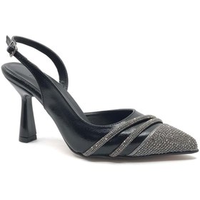 Resim Kids Club Shoes Feles Şerit Taşlı Stiletto Abiye Kadın Topuklu Ayakkabı SİYAH 