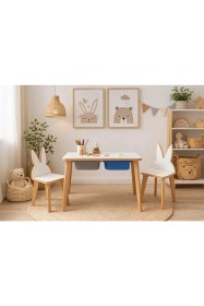 Resim Asrimo Yaz Sil Yüzeyli Çocuk Aktivite Masa Sandalye Takımı - Çift Hazneli Tavşan Sandalye 