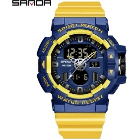Resim Hanyang Sarı Mavi 3129 Sanda Yeni Spor Askeri Erkek Saatler Su Geçirmez Çift Ekran Kuvars Izle Erkekler Kol Saati Erkek Saat G Tarzı Orologio Da Uomo (Yurt Dışından) 