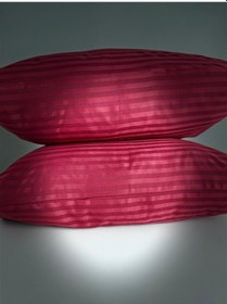 Resim Çizgili Saten Bordo 2 Adet 50x70 Yastık Kılıfı Bordo 