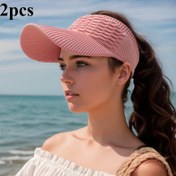 Resim 2'li Paket Kadın Polyester Güneş Şapkaları - Her Mevsim Geniş Kenarlı Vizör, Koşu, Açık Hava Aktiviteleri & Yeni Yıl Kutlamaları için Ayarlanabilir Fermuar Tasarımı, Düz Renk, Makinede Yıkanabilir, Katlanabilir Güneş Şapkası, Çok Yönlü Aktivite Aksesuarı 