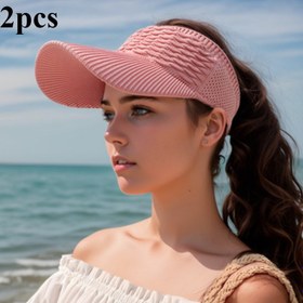 Resim 2'li Paket Kadın Polyester Güneş Şapkaları - Her Mevsim Geniş Kenarlı Vizör, Koşu, Açık Hava Aktiviteleri & Yeni Yıl Kutlamaları için Ayarlanabilir Fermuar Tasarımı, Düz Renk, Makinede Yıkanabilir, Katlanabilir Güneş Şapkası, Çok Yönlü Aktivite Aksesuarı 