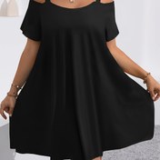 Resim Şık Açık Omuzlu Mavi Off-Shoulder Cami Elbise - Orta Esneklik, Düz Renk, Bahar/Yaz için Mükemmel, Şık ve Şık, Sevimli Elbiseler 