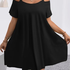 Resim Şık Açık Omuzlu Mavi Off-Shoulder Cami Elbise - Orta Esneklik, Düz Renk, Bahar/Yaz için Mükemmel, Şık ve Şık, Sevimli Elbiseler 