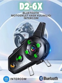 Resim D2-6x 1000m Mesafeli 6 Kanallı İntercom Bluetooth Motosiklet Kask Kulaklığı İntercom Kulaklık 