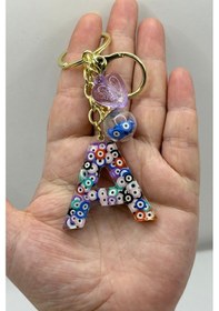 Resim Renkli Nazar Boncuklu A Harfi Anahtarlık, El Yapımı Hediyelik Çan 