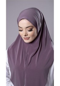 Resim Hürrem Bone Violet Pratik Hazır Geçmeli Tesettür Eşarp Sandy Kumaş Yırtmaçlı Düz Hijab 2310 21 