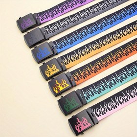 Resim Alev detaylı Harajuku Hip Hop Kore trendi Unisex Kanvas Bel Askısı, Basit Tarz, Gri Toka, Ortalama Boy, Demir Toka 