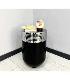 Resim Evden İste Elegant Dekoratif Krom Darbuka Parlak Siyah Sehpa 60 cm 