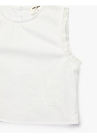 Resim Koton Fırfır Detaylı Pamuklu Kolsuz Bisiklet Yaka Basic Bluz Beyaz 6skg60071aw Beyaz 