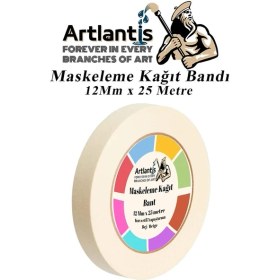 Resim Artlantis Maskeleme Bandı Kağıt Bant 12 mm 25 Metre 1 Adet Boya Bantı Maskeleme Kağıt Bant Duvar Yağlı Boya Badana 
