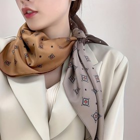 Resim 1 Paket Kadınlar için 70cm - Retro Geometrik Baskılı Bandana, Yumuşak Hafif Kahverengi & Bej Çok Amaçlı Boyun Eşarbı, Akşam Çıkışları İçin Saç Bandı ve Aksesuar, Güneş Koruma & Rüzgar Geçirmez, Klasik Şıklık, Pürüzsüz Dokulu Eşarp 