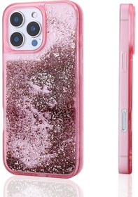 Resim İphone 16 Pro Uyumlu Kılıf Sıvılı Simli Şeffaf Arka Yüzey Zore Keto Silikon Kapak-pembe Pembe 