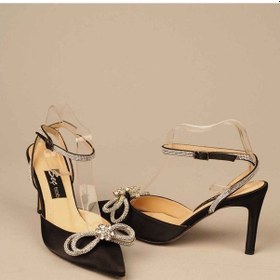 Resim Seç 606 Taş Detayli Saten Topuklu Ayakkabi (9,5Cm) Siyah Saten 