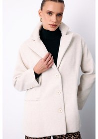 Resim Sateen Düğmeli Kaşe Ceket - Ekru-135251 Ekru 