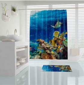 Resim Zethome Banyo Perdesi 1x180x200 Tek Kanat Duş Perdesi Halka Hediyeli Duşakabin Perdesi Aquarium 