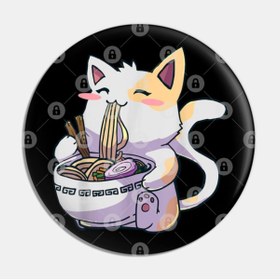 Resim Fizello Ramen Cat Kawaii Anime Tee Japanese Gift Rozet 