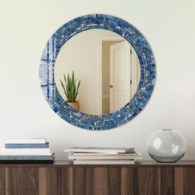 Resim Mavi Mozaik Çember Yuvarlak Ayna - Yok / 50 cm 
