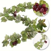 Resim 2m Gerçekçi Mor Üzümlü ve Yeşil Yapraklı Yapay Asma - Dayanıklı Plastik İç/Dış Mekan Dekoru, Düğünler, Ev, Bahçe, Ofis, Fotoğraf Çekimi için Elektriksiz Yapay Sarmalardan Oluşan Dekoratif Süsleme 