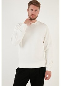 Resim Buratti Pamuklu Relaxed Fit Bisiklet Yaka Erkek Sweat 5905453 Ekru 