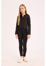 Resim DeFacto Kız Çocuk Kapüşonlu İçi Yumuşak Tüylü Fermuarlı Sweatshirt D9788A825SPBK81 Siyah 