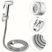 Resim 1 Set El Tipi Bidet Püskürtme Kiti ile 1.5m Hortum + Montaj Braketi, Ayarlanabilir Nozul, Dayanıklı ABS Plastik, Duvara Monte Tasarım Dahil Esnek Tüp ve Pirinç Duş Başlığı - Banyo Hijyeni İçin Uygun 