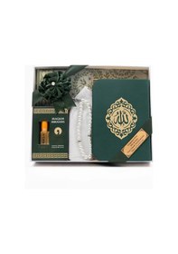 Resim Takke + Esans + Tesbih + Seccade + Kadife Kuran Hediye Seti Çanta Boy, Yeşil 