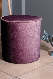 Resim Gazzini Furniture Venice Mürdüm Teddy Puf- Yuvarlak Makyaj Masası Pufu 