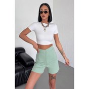 Resim Tarz Ve Rahatlığı Bir Arada Sunan Yüksek Bel Esnek Likralı Krep Şort Su Yeşili 