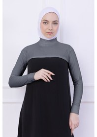 Resim Loggia Balıkçı Yaka Boyunluklu Kolluk Açık Gri - Likralı Dik Yakalı Kadın Body Tesettür Crop Bolero Açık Gri 