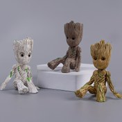 Resim MARVEL ağacı için Adam Groot heykeli süs çiçek saksısı giydirme bebek oturuyor mini Groot, PVC malzeme, Noel ve Paskalya hediyeleri için uygun 